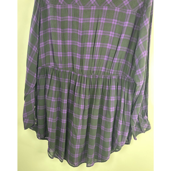 Torrid Emma Plaid Challis Babydoll Tunic Top Purple Black Pocket Plus Size 4 4X - Picture 10 of 12